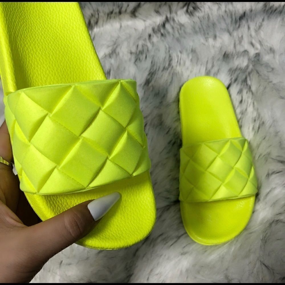Neon yellow Rhombi Sandals Slides